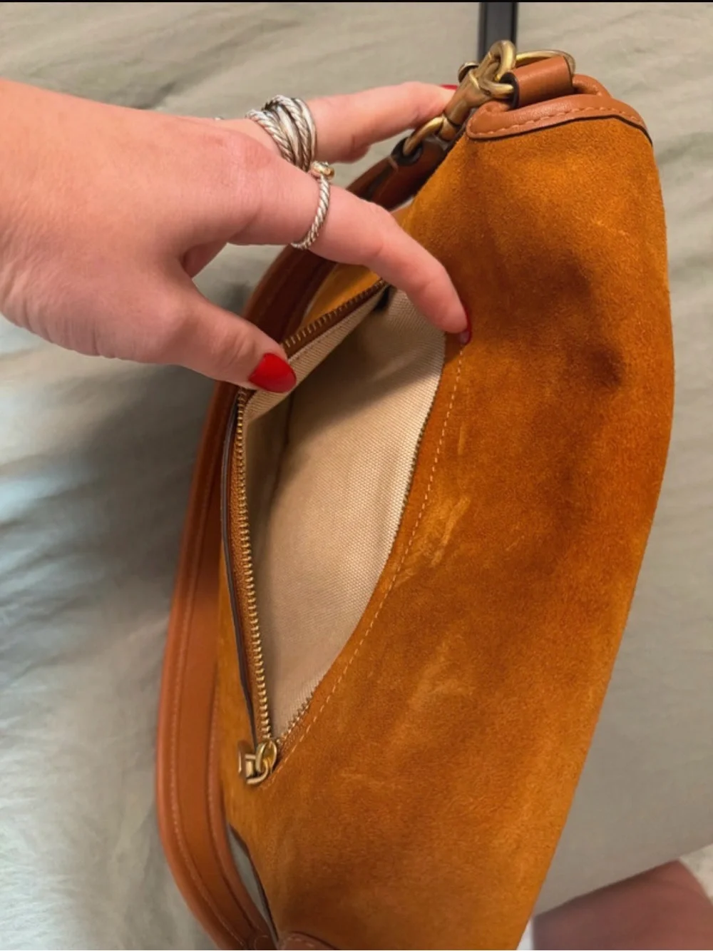 Coach Suede Shoulder Bag in Chestnut Brown with Gold Hardware